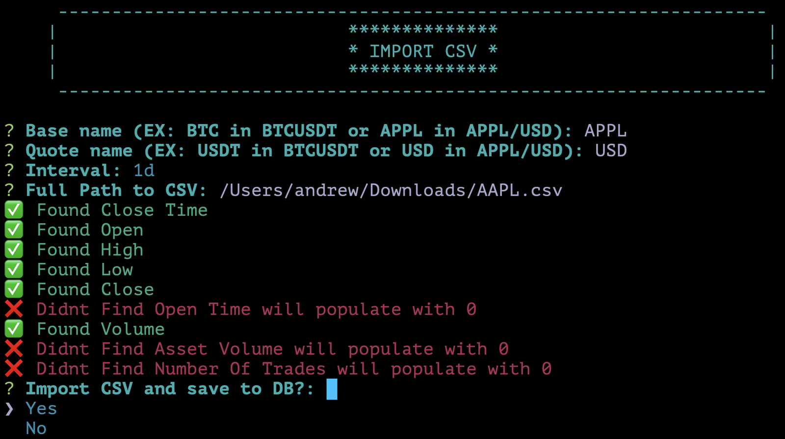 Historical Candle Data Import CSV Accept