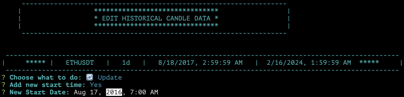 Historical Candle Data Update Historical Candle Data