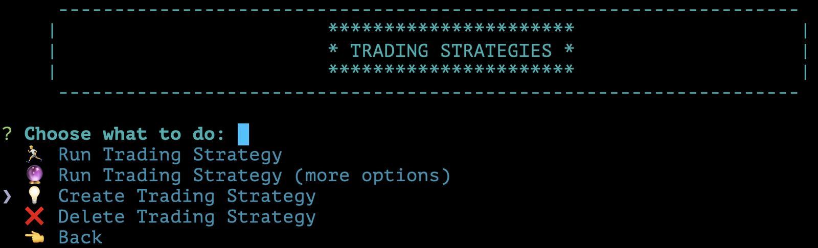 Trading Strategies Create Trading Strategy Menu